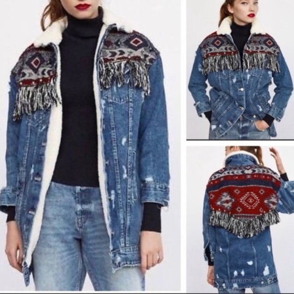 🔥HOT ITEM🔥 Aztec Fleece Long Denim Jacket
